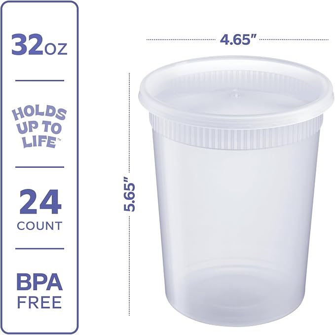 GUSTO [32 oz. - 24 Count Plastic Deli Containers with Lids - Disposable Food Storage Containers With Airtight Lids, Ideal for Soups, Stews, and Meal Prep