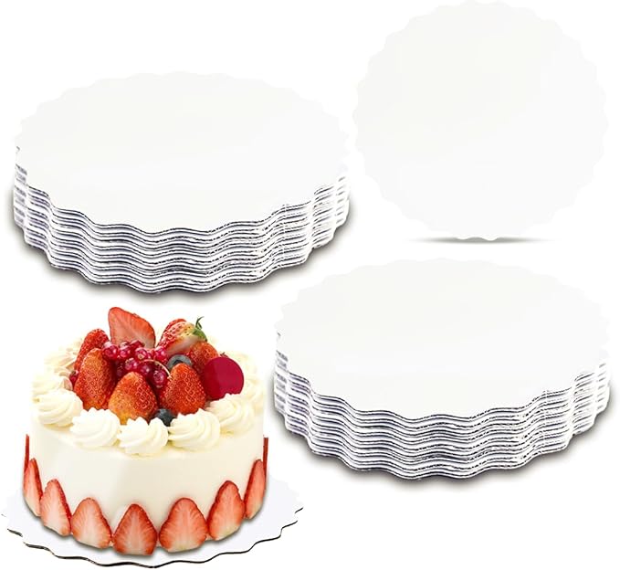 qiqee 10 Inch White Wave Cake Boards Round 15-Packs Circles Rounds Base Food-Grade Cardboard Wave Cake Plate（Thinner But Stronger）