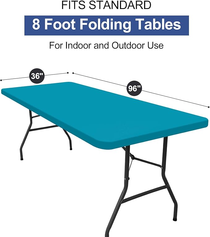 homing Rectangle Table Cloth Cover, Waterproof Polyester Elastic Fitted Tablecloth, Fits for 8 Foot Folding Tables, Washable Table Protector for Picnic, Camping, Outdoor (Teal, 36" x 96")