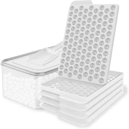 WIBIMEN Mini Ice Cube Trays, Small Tiny Round Pebble Crushed Nugget Ice Trays for Freezer with Lid - Chilling Drinks Coffee Juice(4 Pack/0.55In - White)