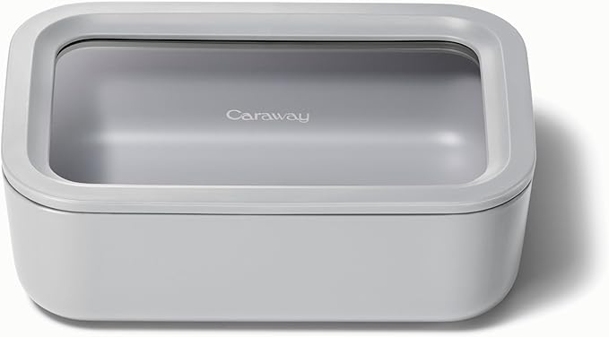 Caraway Glass Food Storage - 6.6 Cup Glass Container - Ceramic Coated Food Container - Non Toxic, Non Stick - Dishwasher, Oven, & Microwave Safe – Gray