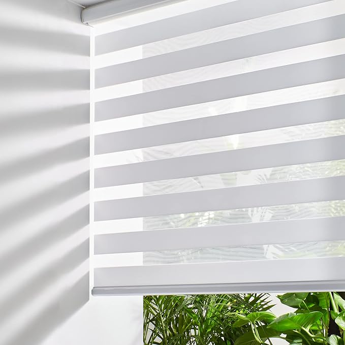Persilux Zebra Shades Cordless, Light Filtering Roller Blinds for Windows (23" W x 72" H, White) Light Control for Day and Night, Sheer Shades for Home, Office, Bedroom, Bathroom