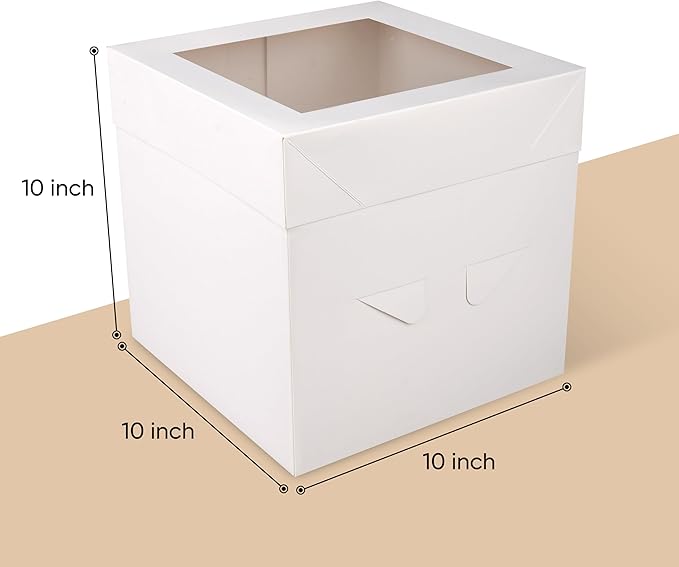 Cakebon Cake Boxes with Boards - 10 Inch Round Cake Drum Black - Box With Window for Birthdays, Weddings and Parties (1pc Each, 2pcs Total)