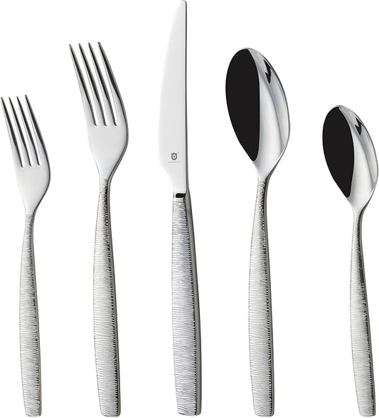 Engraved Silverware Set for 12 | 18/10 Stainless Steel Flatware with Mirror Finish and Engraved Handles | Heavy-Duty, Dishwasher Safe, Built to Last (60-Piece, Mezzano Engraved)