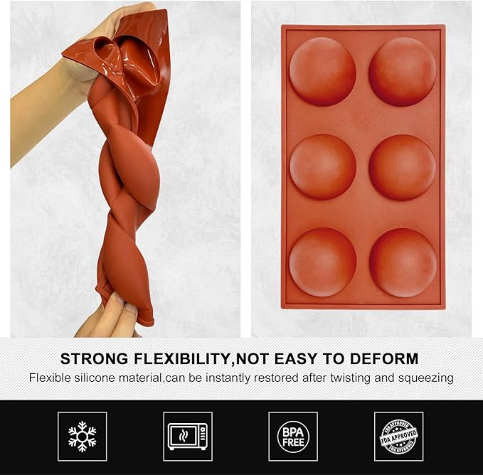 Large 6-Cavity Semi Sphere Silicone Mold, Half Sphere Silicone Baking Molds for Making Chocolate, Cake, Jelly, Dome Mousse (2 Packs)