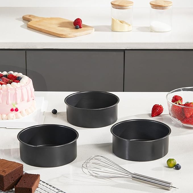HONGBAKE 6 Inch Cake Pans for Baking, Round Small Layer Cake Pan Set with 120 Pieces Parchment Paper, Nonstick Circle Cheesecake Tin, 4 Pieces, Heavy Duty - Grey