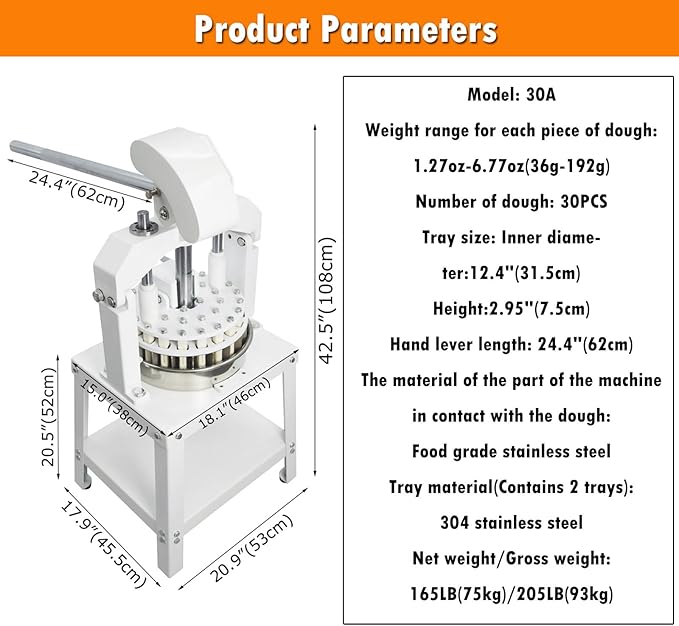 INTSUPERMAI Dough Divider Cutter Machine 1.27oz-6.77oz Dough Divider and Rounder Machine 30PCS Manual Dough Quantitative Partition Machine