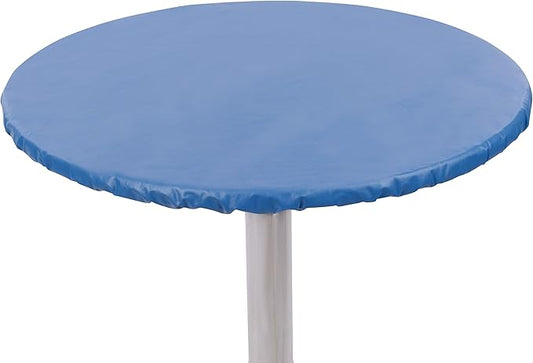 Yourtablecloth Heavy Duty Vinyl Round Fitted Tablecloth (Table Cover) with Flannel Backing Vibrant Colors Elasticized Tablecloth Great for Indoor and Outdoor Dining and Playing Cards 60” Royal Blue