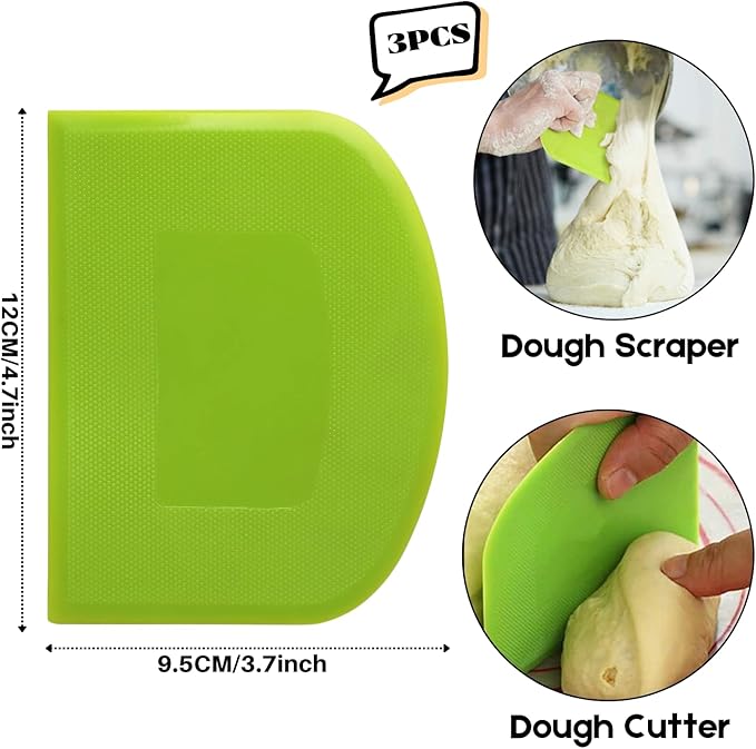 SURDOCA Dough Scraper Bench Scraper - 3P 4.7x3.7" Plastic Flexible Bowl Scraper, Sharp Edge & Angles Cake Scraper. Non-Slip Bakeware Decorating Tools Sculpting & Modeling Tools - Yellow+Pink+Yellow