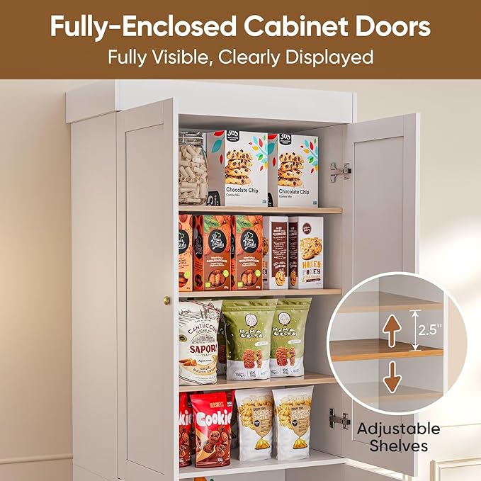 70.8" Tall Farmhouse Kitchen Pantry Cabinet with Doors, Modular Storage Cabinet with 4-Tier Adjustable Shelves, White, Wooden Hutch for Kitchen, Living Room, Set of 4