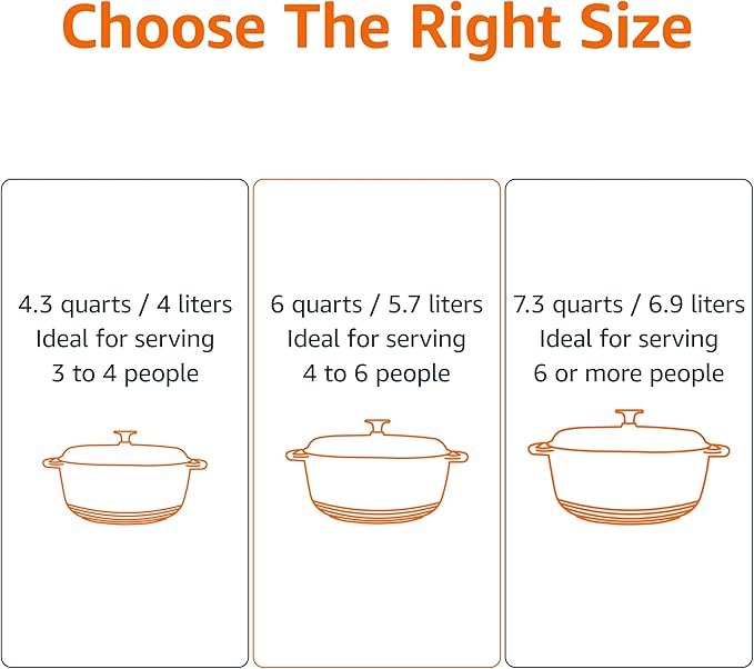 Amazon Basics Cast Iron Dutch Oven Pot with Lid, Enameled, Round, Dual Handles, Heavy-Duty, Large, 7.3-Quart, White