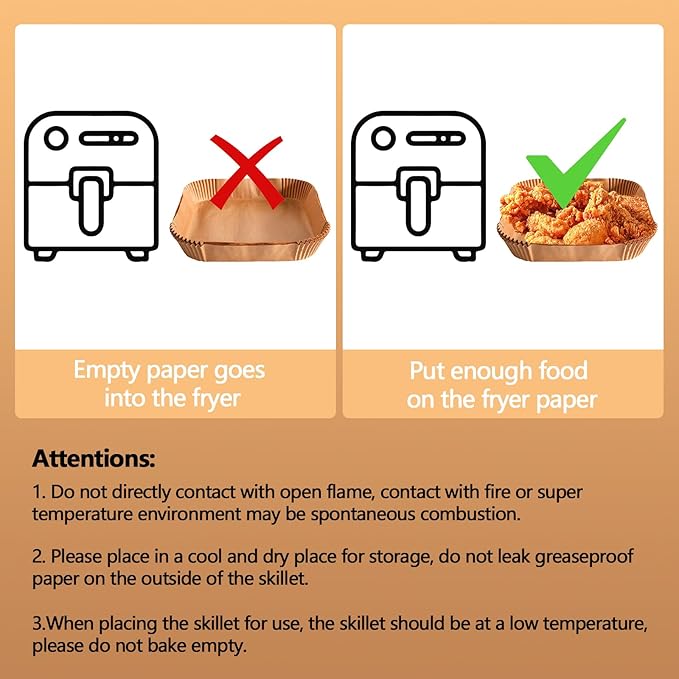 9 Inch Air Fryer Paper Liner Disposable, 200PCS Non-Stick, Oil-Proof & High-Temperature Resistant Square Baking Parchment Paper for Air Fryer, Microwave and Oven（Bottom Is 8 Inch）