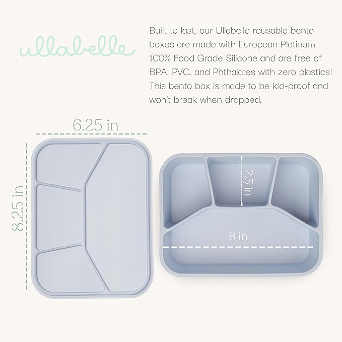 Ullabelle Leak Proof Bento Box Food-Grade Silicone Bento, BPA, Phthalate, Lead, & PVC Free - Bento Lunch Box for Daycare, Kids, & Adults - Leak Resistant Sets With Lids Snack Box Container (Beige 4)