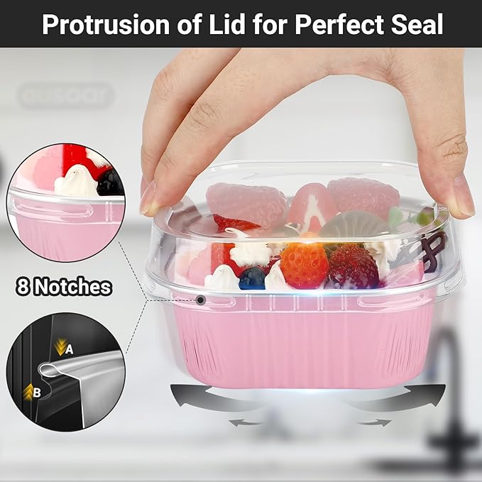 EUSOAR Aluminum Foil Baking Cups with Lids, 10oz 100pcs Creme Brulee Ramekins Disposable, Muffin Cups for Baking, Mini Cake loaf Bread Containers Pans Flan with Lids for Party Favor Birthday