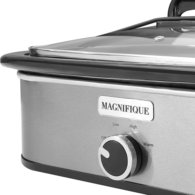 4-Quart Slow Cooker with Casserole Manual Warm Setting - Perfect Kitchen Small Appliance for Family Dinners, Dishwasher Safe Crock, Stainless Steel