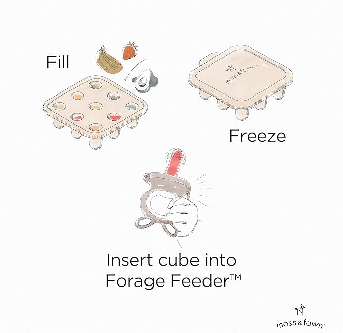 Moss and Fawn Ice Cube Tray - Forage Feeder Freezer & Teething Popsicle Mold for Breast Milk, Formula, Bone Broth, Purees, & Baby Food - BPA, Lead, & PVC-Free - Dew