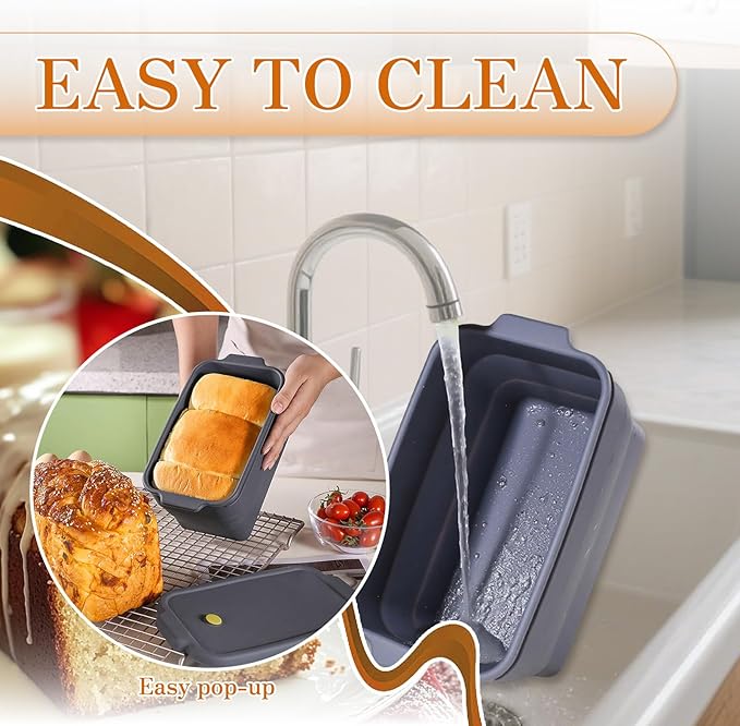 Bread Loaf Pan, Silicone Non-Stick Bakeware, Foldable Bread Toast Box Mold with Lid, Baking Pans for Breads, Cakes, Brownies