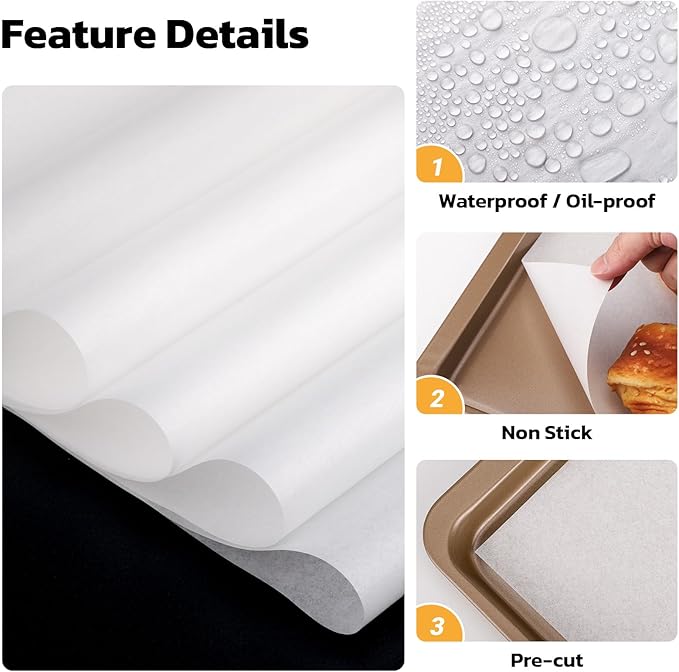 Beasea Parchment Paper Sheets, 200pcs 8x12 Inch White Precut Nonstick Heavy Duty Parchment Baking Paper Sheets for Air Fryer Cooking, Grilling, Frying and Steaming