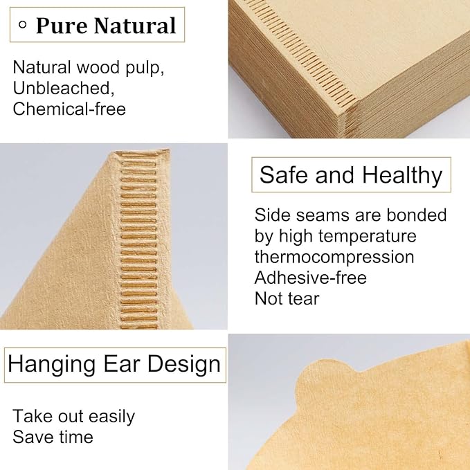 Cone Coffee Filters Size 02, 100 Count 1-4 Cups Unbleached V02 Disposable Coffee Filter Paper, Compatible with Conical Shaped Pour Over Coffee Dripper and Drip Coffee Maker