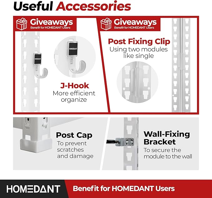 HOMEDANT White 5 Tier Laminated Boltless Heavy Duty Garage Storage Adjustable Wide Size Metal Shelving Unit Utility Rack Shelves Organization Shelf Shed Warehouse 47.7" W x 24.1" D x 71.3" H 2Pack