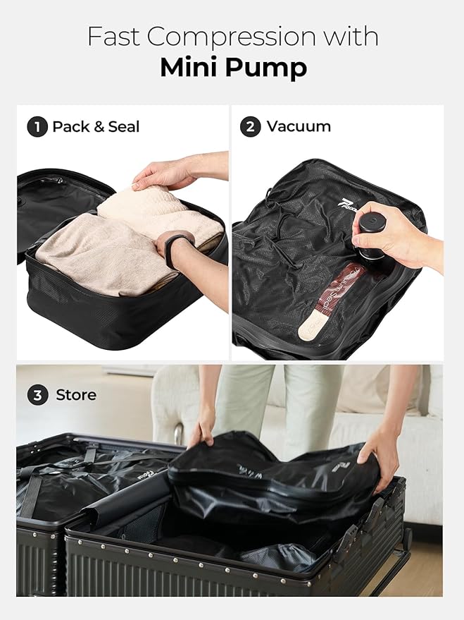 Vacuum Bags for Travel with Wireless Pump, 180° Open Zipper, IP67 Waterproof, Reusable Space Saver Compression Bags for Backpack, Suitcase, Home Storage(1 Pack)