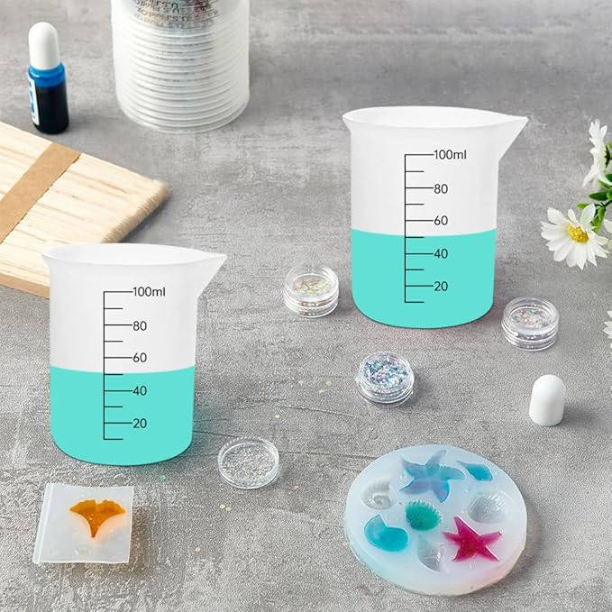 8 PCS Silicone Measuring Cups Kits,Silicone Measuring Cup,100ml Non-Stick Mixing Cups,Precise Scale,Durable Easy Clean for Epoxy Resin,Stain Jewelry Making,Casting Molds, Waxing,DIY, Art,Craft