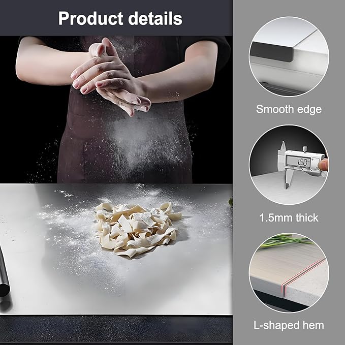304 Stainless Steel Cutting Board – Stainless Steel Kitchen Chopping Boards Non-Slip, Dishwasher Safe – Ideal for Meat, Vegetables, Fruits, Bread & Baking – Commercial & Home Use (23.6 * 15.7in)