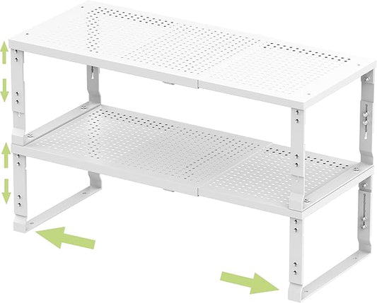 Adjustable Expanable Stackable Spice Rack Shelf Pantry Storage Organizer for Kitchen Cabinet,Countertop,Bathroom and More.Space is no Longer Limited(2Packs/White/Medium)
