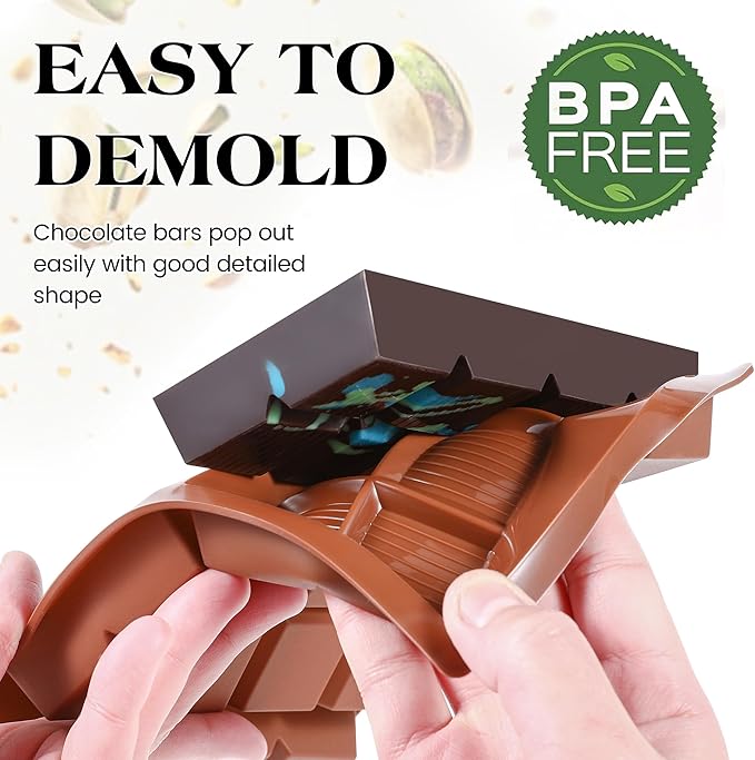 2 Pcs Chocolate Bar Mold Deep Dubai 0.85 Inch Stuffed Large Chocolate Molds Silicone Break Apart Thick Silicone Molds for Candy Bar, With 100 Pcs Wrappers and 1 Pc Scrapers Set (8 Snap）