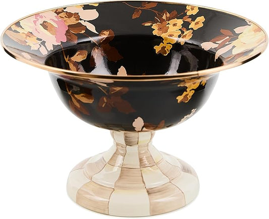 MACKENZIE-CHILDS Enamel Compote, Pedestal Serving Dish or Decorative Bowl, Large, Wild Rose Brown