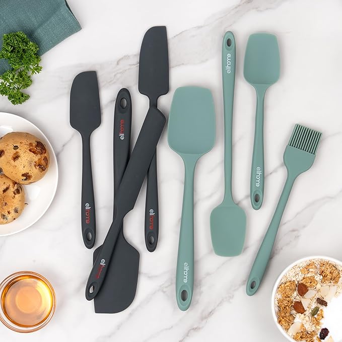 Elihome Mini Silicone Basting Pastry Brush, Cooking Brush for Oil Sauce Butter Marinades, Food Brushes for BBQ Grill Kitchen Baking, Baster Brushes Baste Pastries Cakes Meat Desserts, Food Grade, Sage