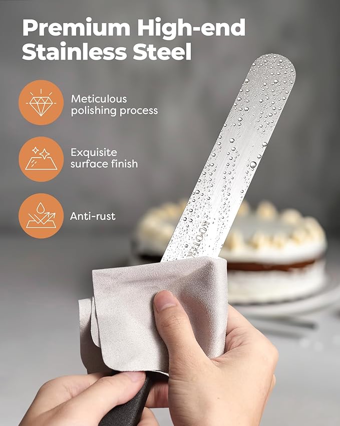 Kootek Angled Icing Spatula Set with 6", 8" & 10" Blade, Stainless Steel Offset Spatula Frosting Smoother Cake Spatulas for Cake Decorating, Baking