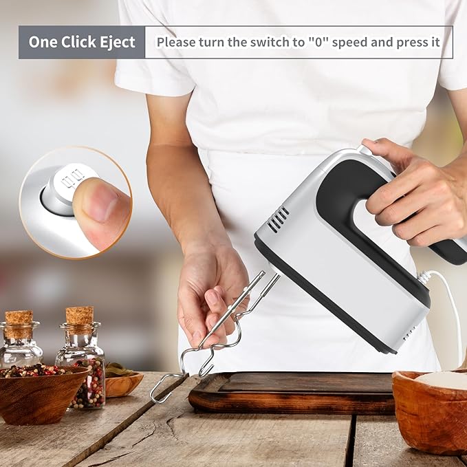 9-Speed Digital Hand Mixer Electric, 400W Powerful DC Motor Low Noise, Baking Mixer Handheld with Snap-On Storage Case, 5x Stainless Steel Accessories, Flat Beaters, Dough Hooks, Whisk