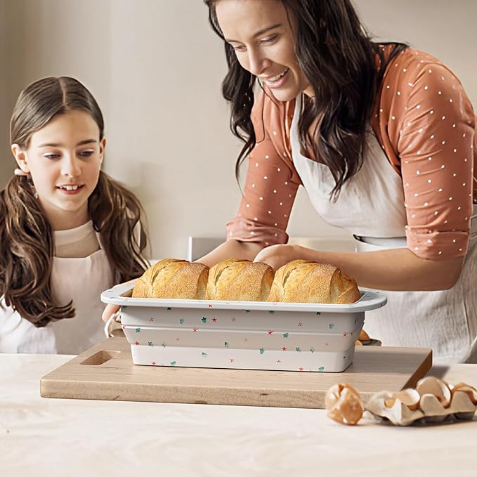 2 Packs Collapsible Silicone Loaf Pan with Metal Reinforced Frame, Bread Bakeware Pan for Homemade Bread, Non-Stick Silicone Baking Pan,Baking Mold (9"*4"*2.5", White, 2 Pieces)