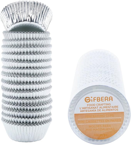 Gifbera Mini Foil Baking Cups Silver, 300-Count Bright Foil Paper Silver Cupcake Liners Mini Size