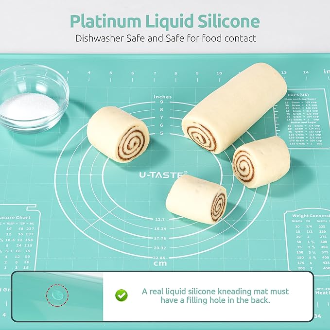U-Taste Liquid Silicone Pastry Mat: 16"x20" Food-Grade Non-Stick Dough Rolling Baking Sheet, Non Slip for Kneading, Making Pizza, Fondant, Pie Crust with Clear Measurement and Raised Edges (Aqua Sky)