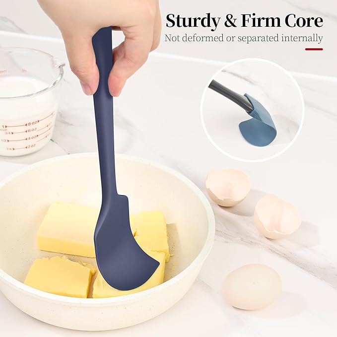 600ºF Heat Resistant Spatulas, High Heat Food Safe Semless Kitchen Silicone Scraper Set for Cooking Baking Mixing Scraping Stirring Nonstick Cookware Pan Bowl (2Pcs,Midniaht Blue)