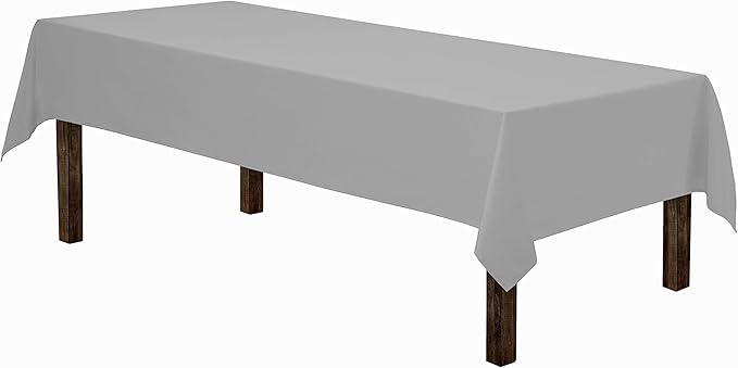 Gee Di Moda Rectangle Tablecloth - 60 x 126 Inch Silver Table Cloth for 8 Foot Rectangle Table - Heavy Duty Washable Fabric - for 8 Ft Buffet Table, Holiday Party, Dinner, Wedding & Baby Shower