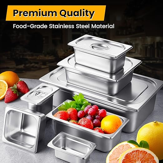 1/3 Hotel Pans 4 Inch Deep Stainless Steel Food Pan - Anti-Jam 6 Pack Steam Table Pan Set for Catering, Buffet Use, Kitchen Prep