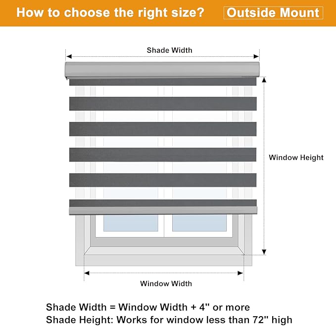 Persilux Zebra Blinds for Windows, Cordless Roller Blinds (34.5" W x 72" H, Grey) Light Filtering Sheer Window Treatments, Light Control for Day and Night, Room Darkening Roller Shades for Windows
