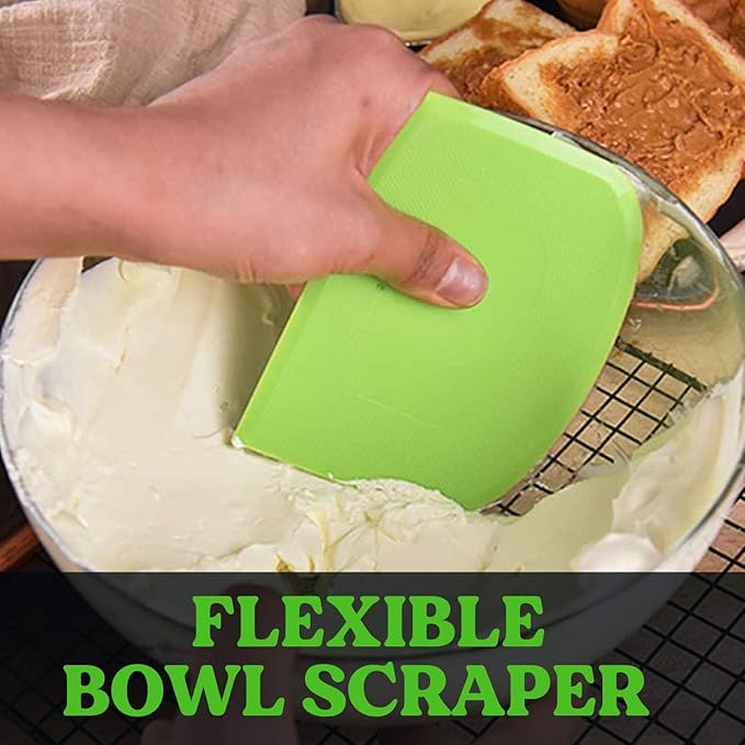 SURDOCA Dough Scraper Bench Scraper - 3P 8.3x5.5" Plastic Flexible Bowl Scraper, Sharp Edge & Angles Cake Scraper. Non-Slip Bakeware Decorating Tools Sculpting & Modeling Tools - Green+Yellow+Green