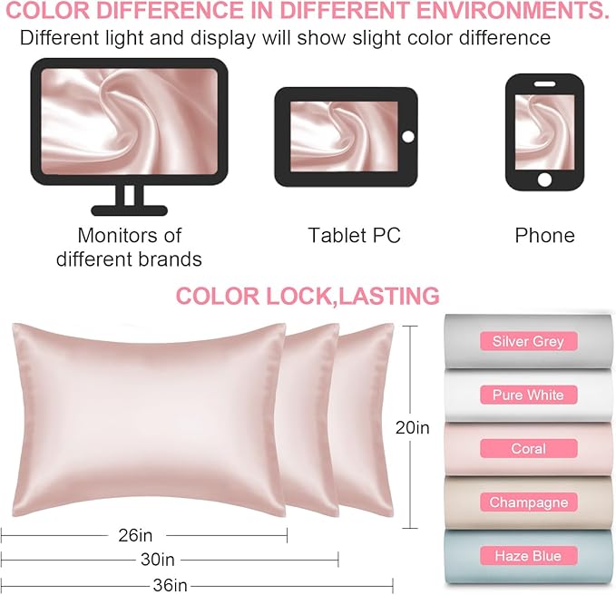 Silk Body Pillow Cover with Zipper, Mulberry Silk Pillow Cases Body Size Ultra Smooth and Soft Breathable Cooling Silk Satin Body Pillowcase for Hair and Skin (20x54 Inches, 1 Pack)