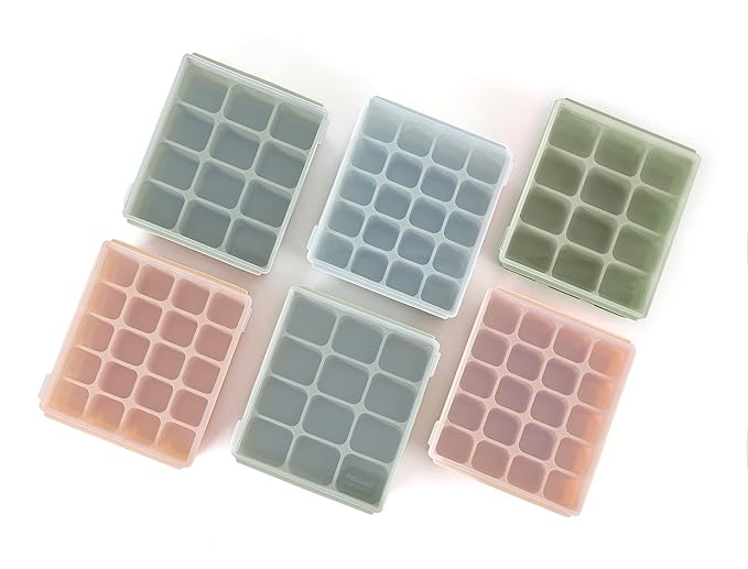 Baby Food Storage Silicone Cubes with Clip-On Lid Freezer Tray Baby Food Soups Purees Ice Safe Design Made in Korea (12cubes 1.5oz, Celadon Green Set of 2)