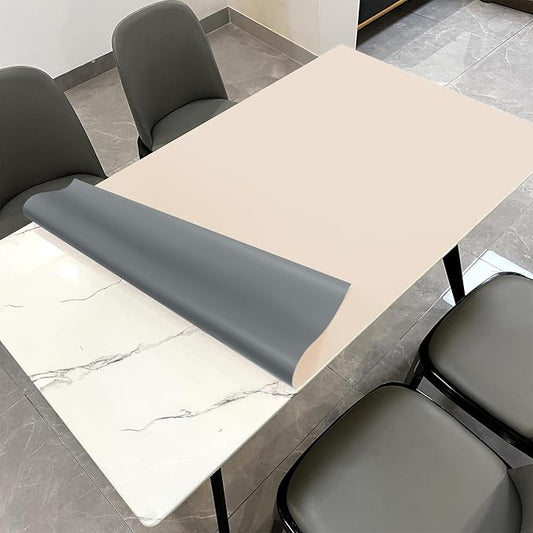 Leather Table Cover,1.8mm Thick,30x48 Inch Desk Cover,Large Desk Mat,Table Protector,Table Cover Protector,Kitchen Table Cover,Dining Table Mat,(Off White+Light Gray,30x48)