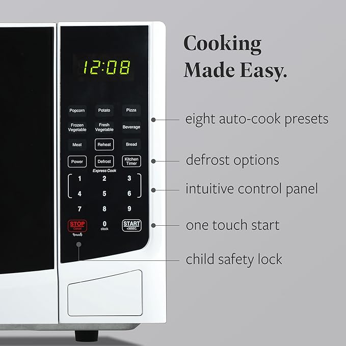 Farberware 0.9 Cu. Ft. Countertop Microwave Oven – 900W Power, Auto Cook Settings, Defrost, and Safety Lock – White