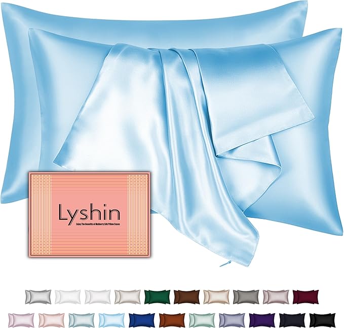 Mulberry Silk Pillow Cases 2 Pack Standard Size 20x26 Inches with Hidden Zipper, Ultra Smooth and Soft Breathable Cooling Silk Satin Pillowcase Set of 2, Better for Hair and Skin, Gifts for Women Men