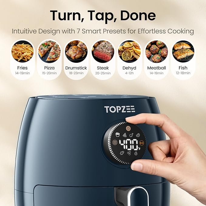 Small Compact Air Fryer, 2.1QT, 4-in-1 Small Mini Airfryer, Bake, Roast, Reheat, 98% Less Oil, Adjustable Temperature Control w/ 60min Timer, Quiet, Nonstick & Dishwasher Safe, BPA-Free, Dark Blue