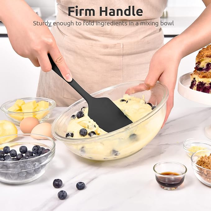 Heat Resistant Silicone Spatula Set: U-Taste 600ºF High Temp Seamless Food Grade Utensil, Flexible Rubber Silicon Kitchen Cooking Mixing Baking Scraper for Nonstick Cookware Set of 4 (Black)