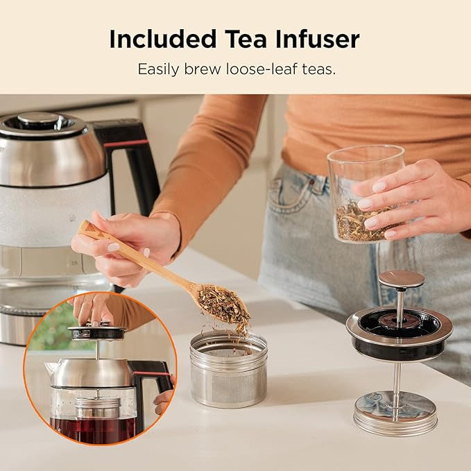 CUCKOO Electric Tea Kettle with Infuser, Glass Electric Kettle with Multi-Temperature Control, Easy to Read LED Lights, 1.7 Liter Capacity Tea Maker Pot (CK-G170BS)