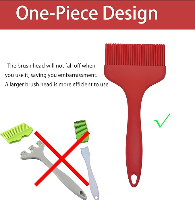 2 Pcs Of Large Silicone Basting Brushes One-Piece Design Pastry Brush Spread Oil Butter Sauce Marinade For Grill BBQ Baking Heat Resistant Kitchen Cooking Dishwasher Safe (Red And Gray)